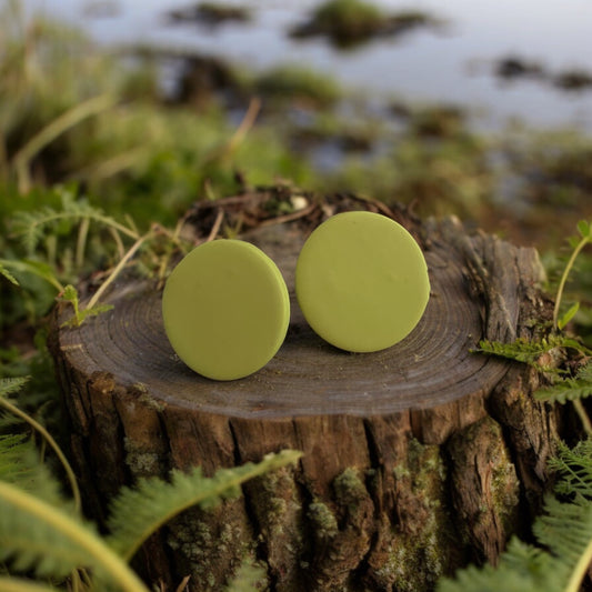 Light Lime Green Button Earrings