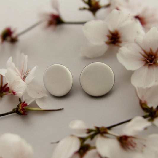 White Button Earrings